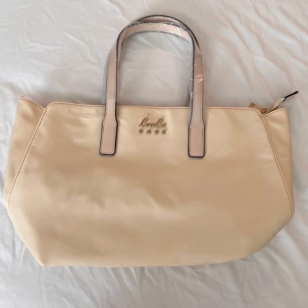 Cream Leather Tote with Minimalist Design